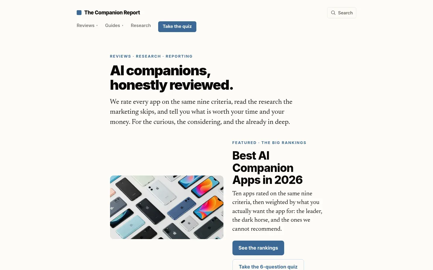 Screenshot of the The Companion Report homepage