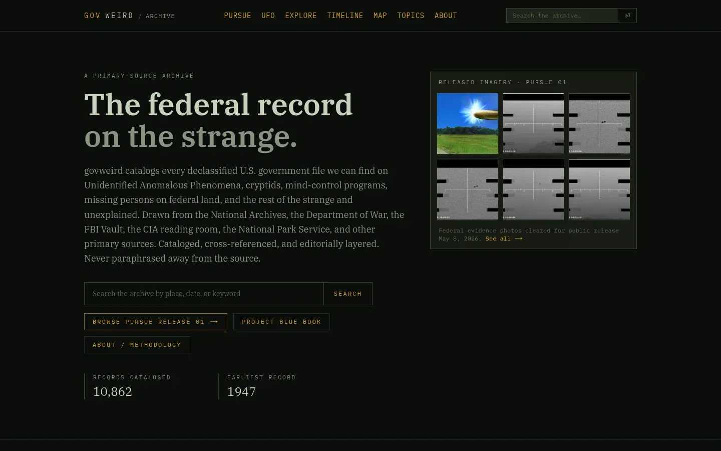 Screenshot of the GovWeird homepage