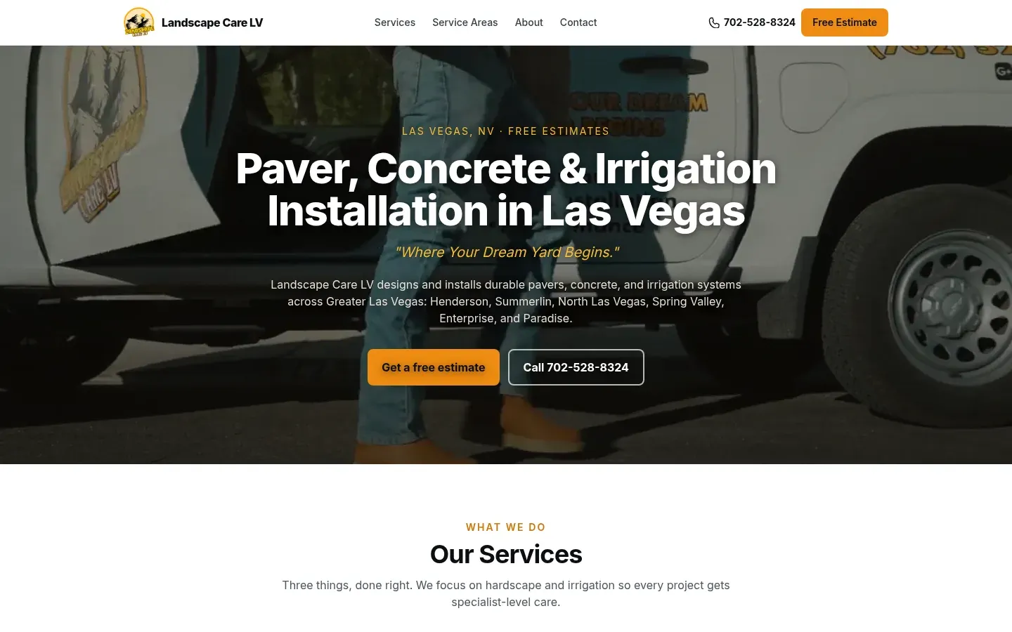 Screenshot of the Landscape Care LV homepage