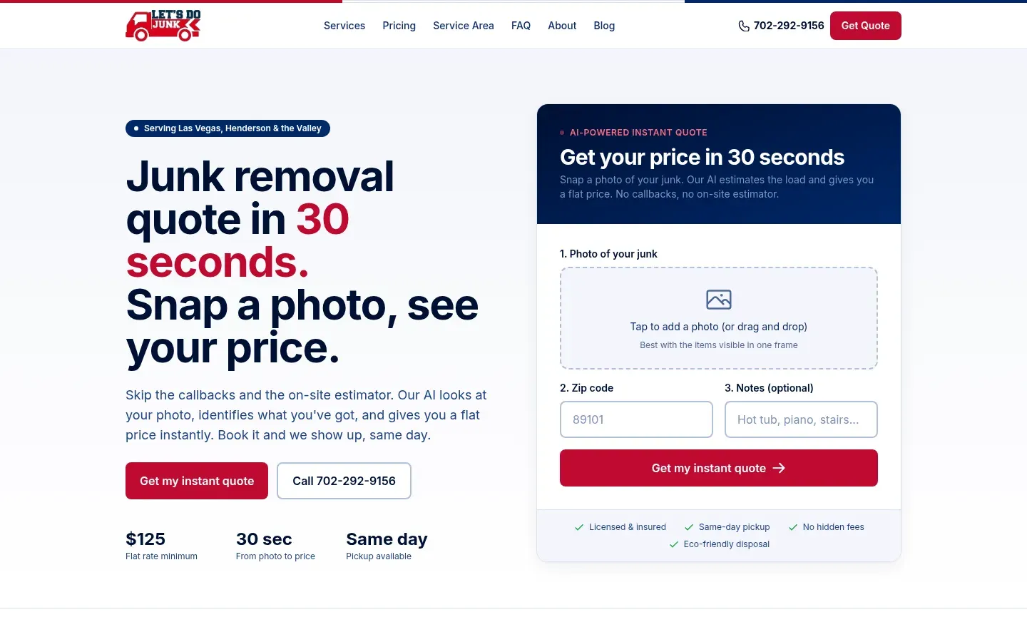 Screenshot of the Let's Do Junk homepage