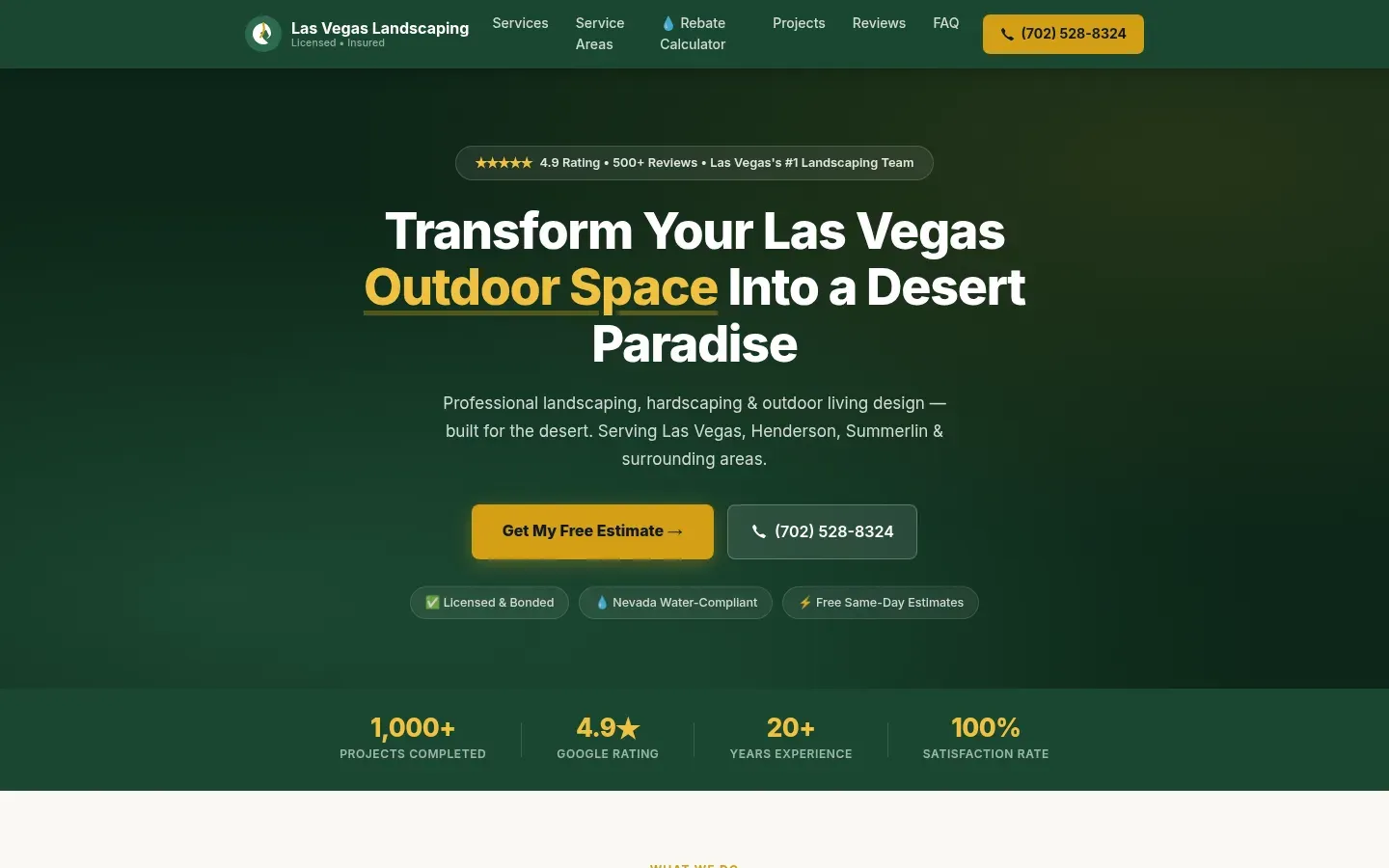 Screenshot of the Las Vegas Landscaping homepage